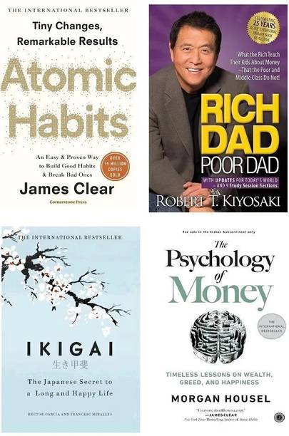 Atomic Habits + Rich Dad Poor Dad + Ikigai + The Psychology Of Money (4 Book Combo)  - Atomic Habits + Rich Dad Poor Dad + Ikigai + The Psychology Of Money (4 Book Combo)
