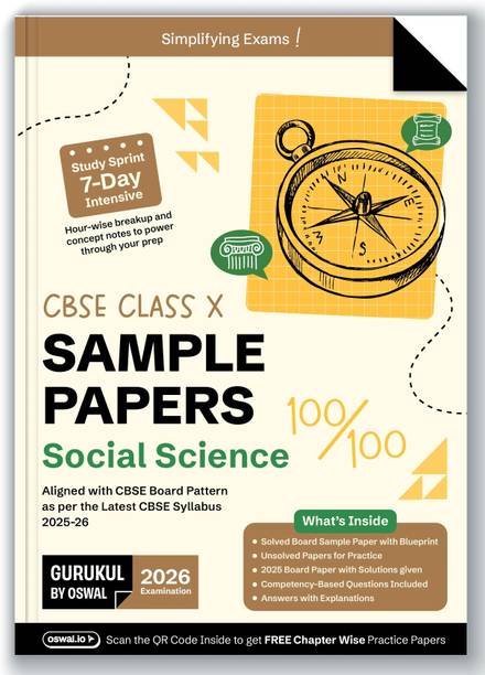 Gurukul By Oswal Social Science Sample Papers CBSE Class 10 Board Exam 2026 : Fully Solved New SQP 2025-26, Solved Sample Papers, Unsolved Sample Papers, Board Solved Paper 2025, Latest Syllabus, CBQs