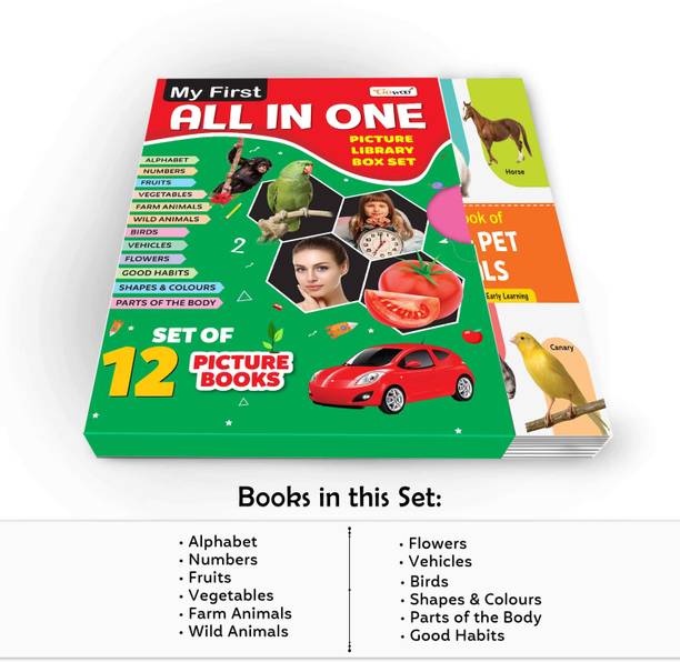 Gift Set For Kids My First All in One Picture Library Box (Green Edition) : Early Learning Picture Book Collections, Essential Book, Box Set Of 12 Books
