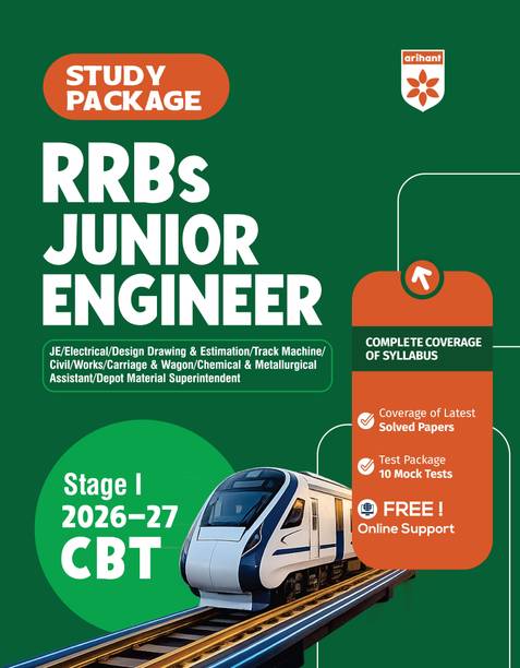 Arihant RRB Junior Engineer (Stage I) CBT 2026–27 | Complete Syllabus with Solved Papers & 10 Mock Tests | Civil, Electrical,Mechanical, Chemical,Metallurgical,Track Machine,CMA & DMS | English Medium