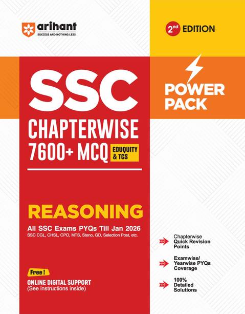 Arihant SSC Reasoning Book 2026 | Chapterwise 7600+ MCQs | PYQs Till Jan 2026 for CGL, CHSL, CPO, MTS, GD | Revision, Detailed Solutions | Power Pack 2nd Edition+ Free Digital Support | English Medium
