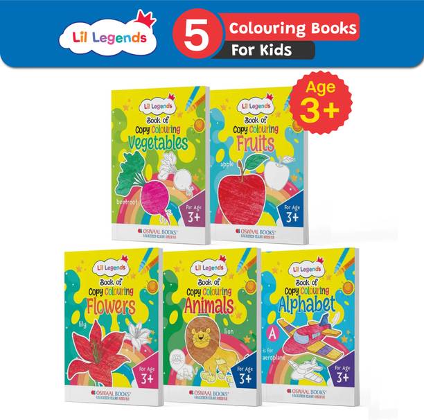 Oswaal Lil Legends Book of Copy Colouring for Kids | to Learn About Vegetables, Fruits, Flowers, Animals, Alphabets