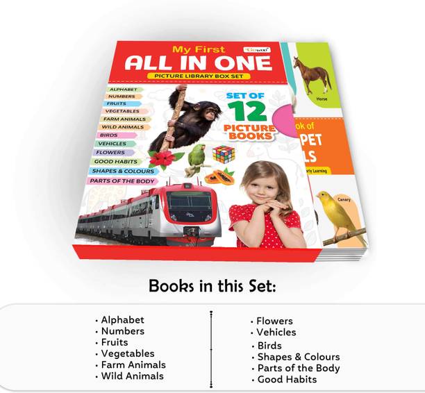Gift Set For Kids My First All in One Picture Library Box (Red Edition) : Early Learning Picture Book Collections, Essential Book, Box Set Of 12 Books
