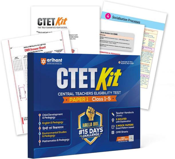 Arihant CTET Kit Paper 1 (Class 1–5) 2026 | 15 Days Hallabol Challenge | Teacher Handouts (Notes), 5 Solved Papers, 5 Practice Sets & OMR Sheets | Coverage of New NCERTs NCF & NEP |English Medium