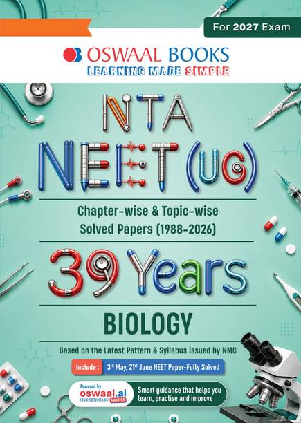 NEET 39 Years� Chapter-wise & Topic-wise Question Bank-Biology (1988-2026) |3rd May and 21 June 2026 Paper Fully Solved | With Revision Notes, Mind Maps & Mnemonics | Oswaal AI