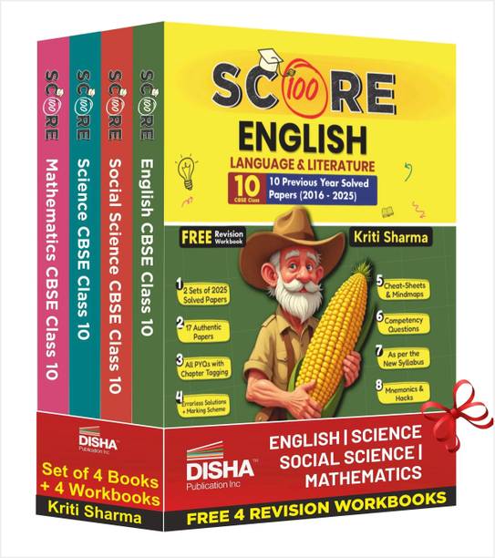 Disha (Set of 4 Books with 4 Workbooks) Score 100 Science, Mathematics (Standard), Social Science, English Language & Literature CBSE Class 10 - 10 Year-wise Solved Papers (2016 - 2025) 5th Edn | 2026 Exam