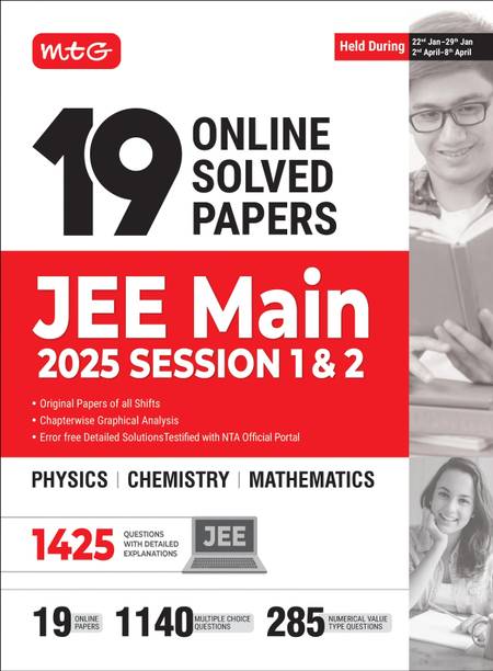 MTG 19 JEE Main Online 2025 Session-1 & 2 Previous Year Solved Papers (Original Papers of All Shift) Physics Chemistry & Mathematics | Chapter-wise Graphical Analysis | PYQs Book for 2026 Exam