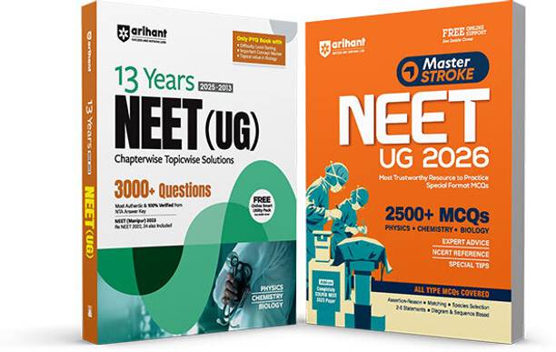 Arihant NEET UG Solved Papers 2026 (Set of 2 Books) | 13 Years Chapterwise Topicwise Solved Papers (2013–2025) with 3000, Questions and Masterstroke 2500+ MCQs | Physics, Chemistry, Biology | Medical Entrance Exam Preparation Books | English Medium