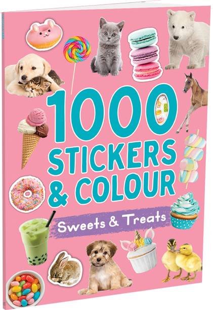 1000 Stickers & Colour: Sweets and Treats | Fun Sticker & Coloring Book for Kids | Cute Animals, Desserts & Treats