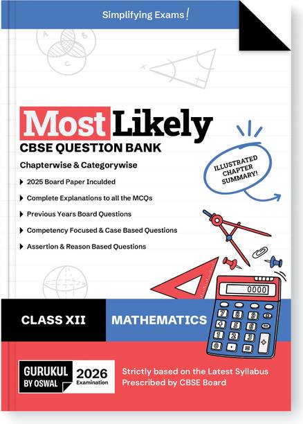 Gurukul By Oswal Maths Most Likely CBSE Question Bank for Class 12 Exam 2026 - Chapterwise & Categorywise, Competency Focused Qs, MCQs, Case, Assertion & Reasoning Based, Previous Years' Board Qs