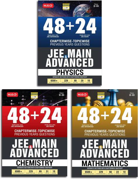 MTG 48 + 24 Years JEE Main (2025-2002) and JEE Advanced (2025-1978) Chapter-wise Topic-wise Previous Years Solved Papers Physics Chemistry & Mathematics (Set of 3 Book) | PYQ Question Bank For 2026 Exam