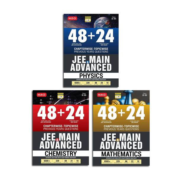 MTG 48 + 24 Years JEE Main (2025-2002) and JEE Advanced (2025-1978) Chapter-wise Topic-wise Previous Years Solved Papers Physics Chemistry & Mathematics (Set of 3 Book) | PYQ Question Bank For 2026 Exam