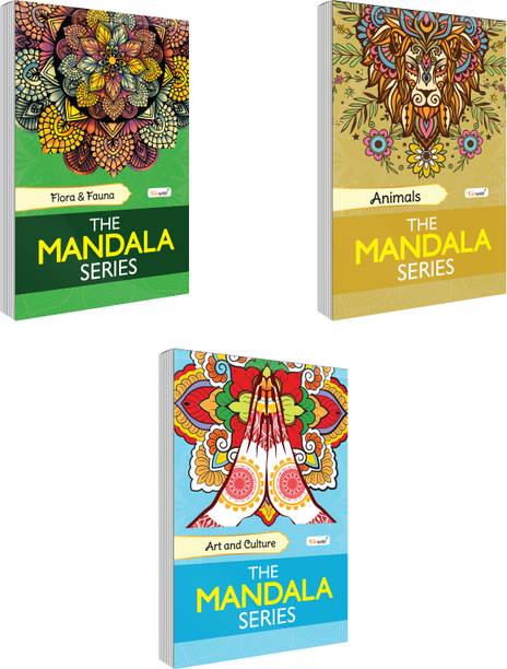 Animals, Art & Culture and Flora & Fauna - The Mandala Series :- Mindfulness colouring book, adult coloring workbook | Pack of 3 Colouring books