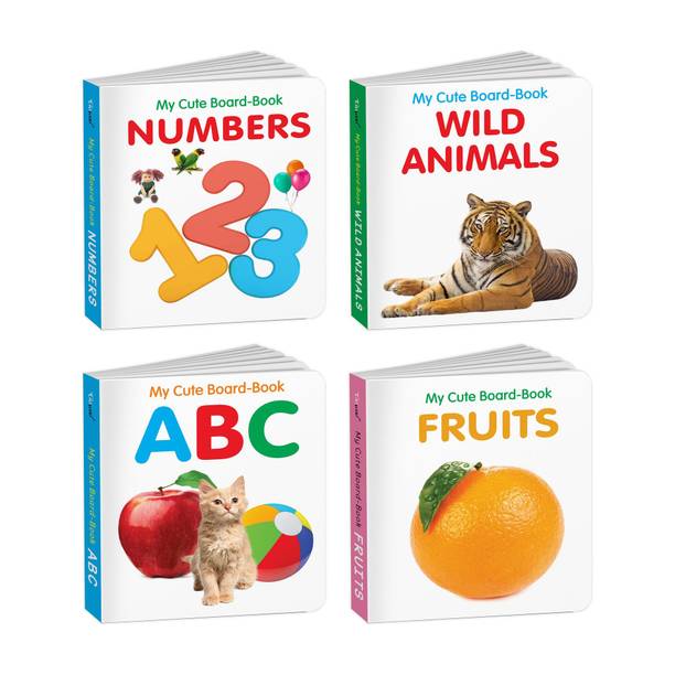 Baby board books collection - ABC, Wild Animals Fruits and Numbers : Pocket-sized kids educational books, All-in-one toddler learning set, Cute board book for kids | Pack of 4 Books for kids