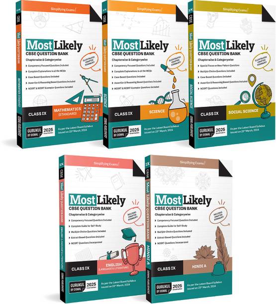 Gurukul by Oswal Most Likely CBSE Question Bank Class 9 Bundles (Set of 4) : Maths, Science, Social Science, English & Hindi A for Exam 2025