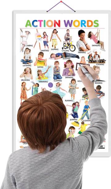 Action Words Early Learning Educational Chart for Kids :- Everyday Activity Words Chart for Children, Bright English Practice Poster for Preschool Kids, Interactive Study Chart for Beginners Paper Print