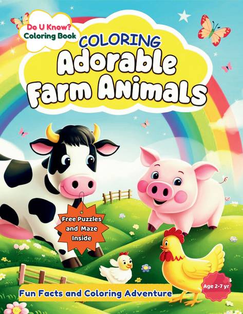 Discover and Color Adorable Farm Animals with Do U Know Fun Facts for Kids: Includes Free Puzzles, Mazes and Flashcard-Style Pages! (Educational Coloring Books for Kids Perfect for Kids Ages 2-7)