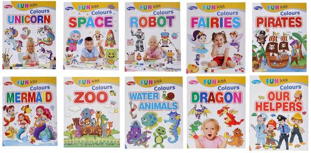 Fun with Colours Unicorn Coloring Books for Kids – Pack of 10 | Unicorn, Space, Robot, Fairies, Pirates, Mermaid, Zoo & More | Early Learning & Creative Activity Books
