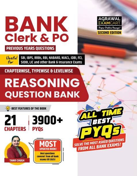 Examcart Bank Clerk & PO Reasoning Question Bank Book By Tanvi Chugh Maam | Chapter, Type & Level-Wise Previous Year Questions | 21 Chapters with 3900+ PYQs for SBI, IBPS, RRB, RBI, NABARD, LIC & All Banking Exams 2025