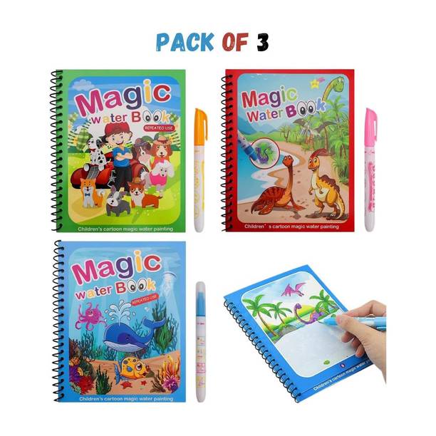 (3 Pack)Reusable Self Drying Water Painting Books,Age 3+ Years,Magic Water Book