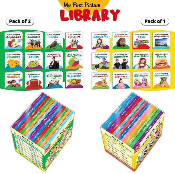 Essential Board Book Of All In One Box Set (Green and Yellow Edition) : My First Picture Library Box, Educational picture books for toddlers, Collection of 24 board books