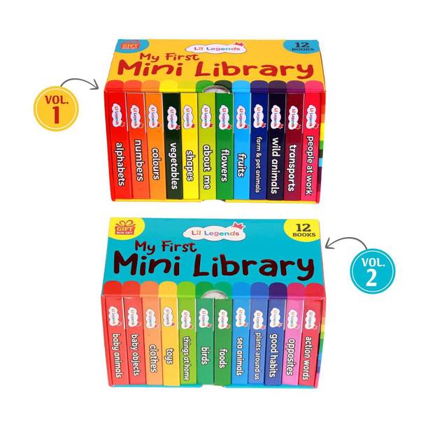 Lil Legends My First Mini Library Vol 1 and 2 | 2 Boxsets of 24 Board Books for Kids | Early Learning Picture Books | Alphabet, Numbers, Animals, Clothes, Good Habits and More | Age 0-4