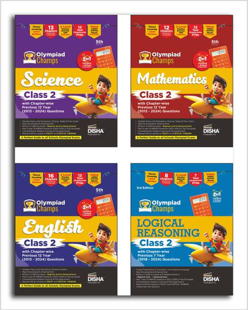 Combo Class 2 (set of 4 books) Olympiad Champs Science, Mathematics, English & Logical Reasoning with Chapter-wise Previous 12 Year (2013 - 2024) Questions 5th Edition