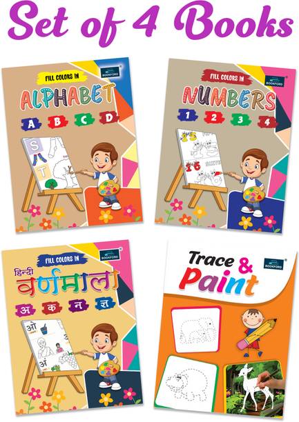 Wild Range Combo set Coloring book for kids - Set of 4 books - Hindi Varnmala, Animals, and many more