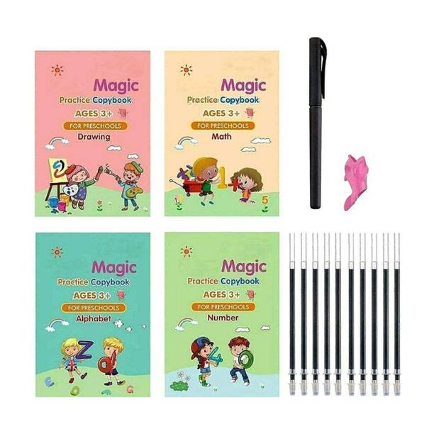 Magic Practice Copybook, Number Tracing Book For Preschoolers With Pen, Magic Calligraphy Copybook Set Practical Reusable Writing Tool Simple Hand Lettering with 4 Disc