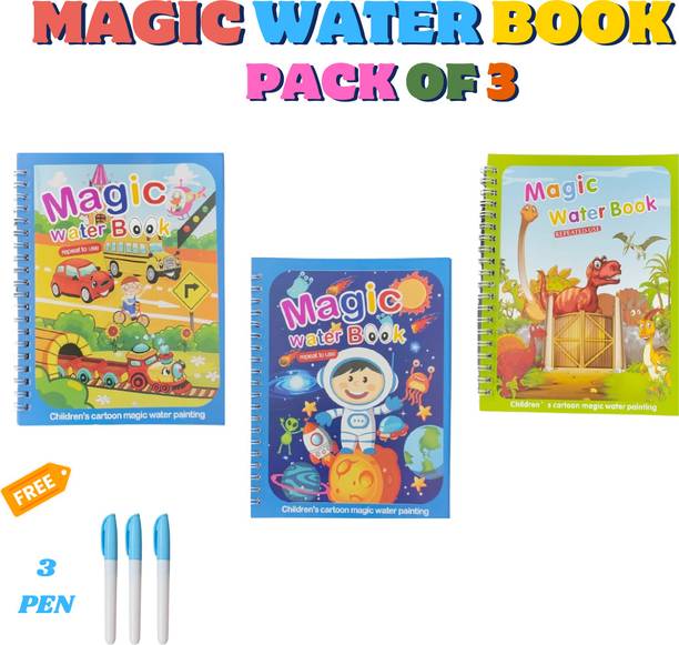 Pack of 3 Magic Water Book for Kids 2-6 Years | Self Drying Water Pen with 3 Disc