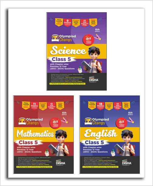 Disha Olympiad Champs Science, Mathematics, English Class 5 with Past Questions 5th Edition (set of 3 books)