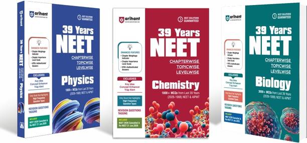 Arihant 39 Years NEET Chapterwise Topicwise Levelwise Physics, Chemistry, Biology | 1800+ PYQs from NEET & AIPMT (2026–1988) | NTA Authenticated Solutions with Revision Question Tagging | Key Ideas, Concept Enhancer, Trap Alert
