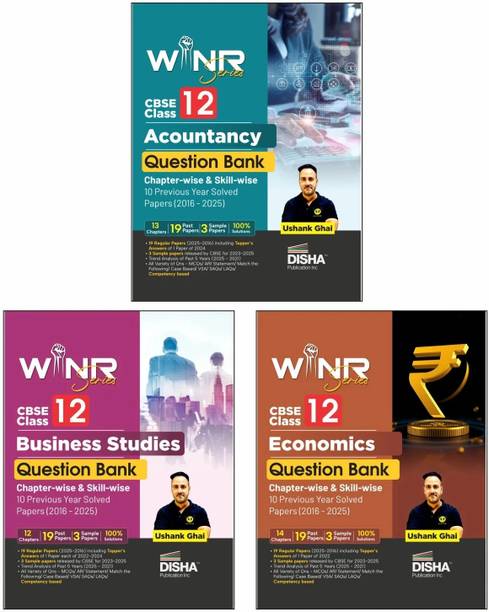 दिशा WINR सीरीज़ कॉम्बो (3 बुक्स) CBSE क्लास 12 अकाउंटेंसी, बिज़नेस स्टडीज़ एंड इकोनॉमिक्स क्वेश्चन बैंक चेप्टर-वाइज़ एंड स्किल-वाइज़ 10 प्रीवियस ईयर सॅाल्व्ड पेपर्स (2016 - 2025) | PYQs फॉर 2026 एग्ज़ाम