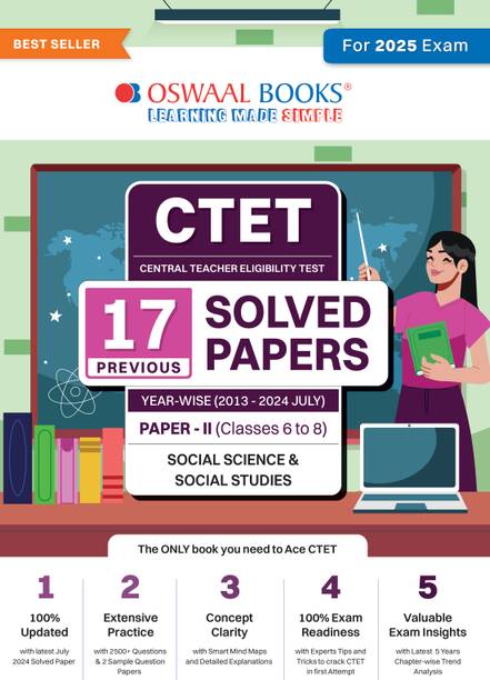 Oswaal Ctet (Central Teacher Eligibility Test) 15 Previous Solved Papers Year-Wise (2014-2024) Paper-II (Classes 6 to 8) Social Science/Social Studies (for 2025 Exam)