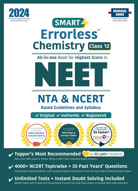 Smart Errorless Chemistry NEET Class 12 (2024) - NCERT Based | 4000+ NCERT & New Pattern Questions | 35 Past Years Papers | Free E-Book, Mind-maps & App