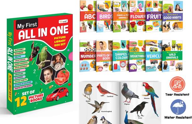Toddlers learning library box set (Green Edition) : Learning board book for kids, My First All in One Picture Library Box, Library Box set of 12 Books For Children