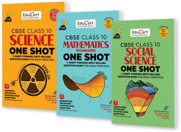 Educart One-shot CBSE Class 10 Question Bank 2025-26 Bundle - Science, Mathematics and Social Science on New Syllabus 2026 (Strictly for Boards Exam)