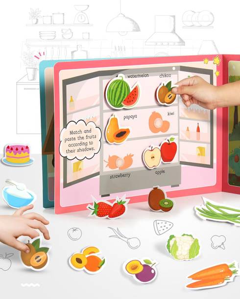 Premium Pick N' Stick Food Montessori Activity Busy Book with Reusable Stickers | Early Learning Activity Book for 2+Years Old | Sticker Book For Kids | Best Birthday Gift for Children | English