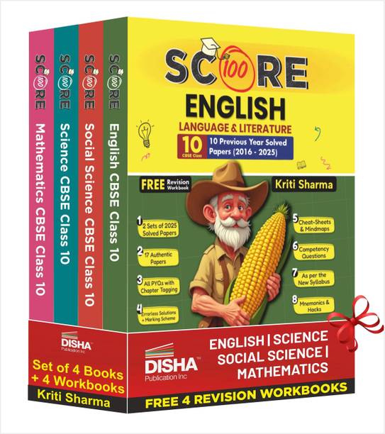 Combo (set of 4 Books) Score 100 Science, Mathematics (Standard), English Language & Literature & Social Science CBSE Class 10th 12 Previous Year-wise Solved Papers (2016-2025) 5th Edition | 2025 Exam