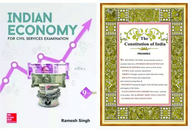 Indian Economy - For Civil Services Examination + Constitution of india preamble free (Combo of 2)