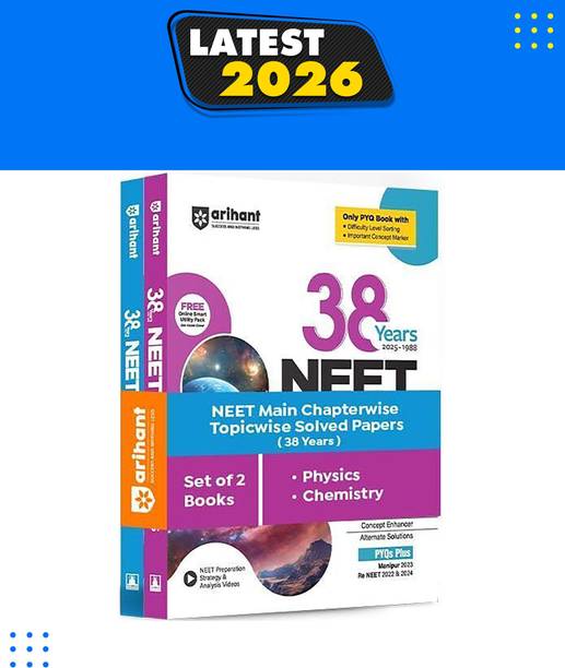 Arihant 38 Years NEET Chapterwise Solved Papers Physics, Chemistry | 2000+ MCQs | NEET andf CBSE-AIPMT (1988-2025) Previous Year Questions with Detailed Solutions | English Medium