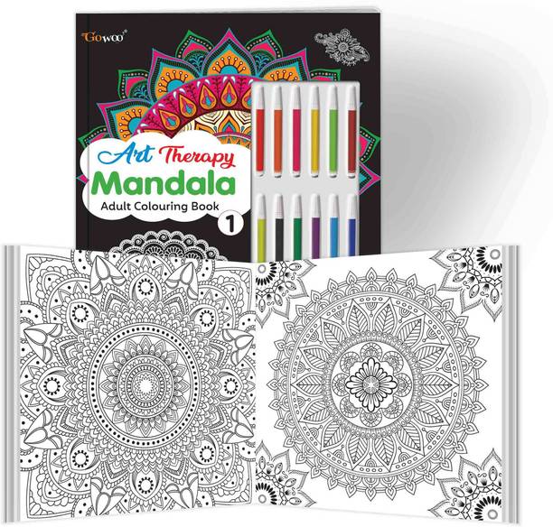 Stress Relief Mandalas :- Art Therapy Mandala Adult Colouring Book 1 : Coloring Book with 12 Colorful Sketch Pens and Tear-Out Pages, Offering a Calm and Enjoyable Relaxation and Mindfulness