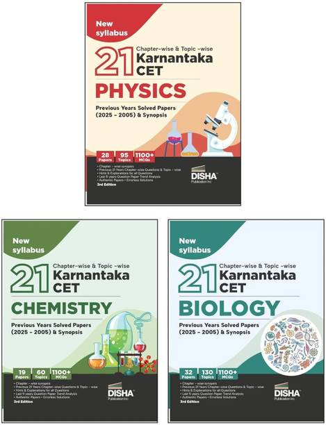 Disha Combo (3 Books) 21 Chapter-wise & Topic-wise Karnataka CET Physics, Chemistry & Biology Previous Year Solved Papers (2025 - 2005) & Synopsis3rd Edition | KCET PYQs Question Bank | 2026 B. Pharma & B.Sc.