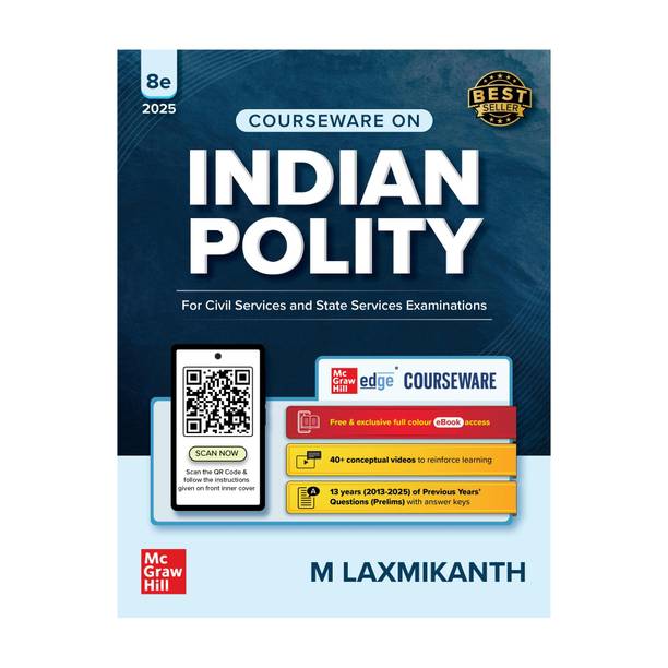 Indian Polity book (English), 8e by M Laxmikanth for UPSC 2026-27 | 40+ Conceptual Videos | Colour eBook | Solved 13 Years Prelims PYQs (2013-25) | 12 Years Main Exam Questions | Practice Questions