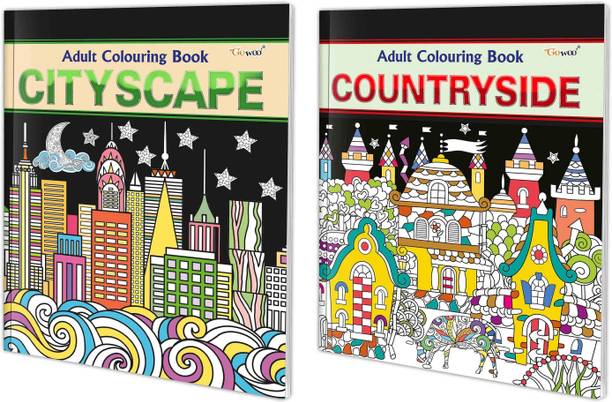 Cityscape and Countryside Adult Colouring Books : Creative Coloring Fun, Art Therapy Coloring Book, Mindful Coloring Art, Colouring book for Adults & Kids | Combo of 2 Adult colouring books