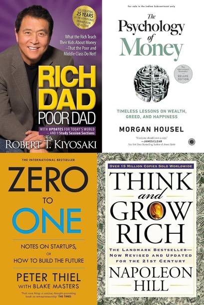 Rich Dad Poor Dad + The Psychology Of Money + Think And Grow Rich + Zero To One - Combo Of 4 Books - Bestselling Finance & Self-Help Combo Set