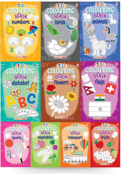 Little Colouring Books for Kids (Set of 10 Books) - Gift to children for painting, drawing and colouring - Alphabets, Animals, Birds, Flags, Flowers, ... Transport, Vegetables