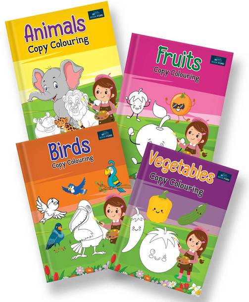 Copy Coloring Book For Kids With 64 Pages ( Set of 4 )- Animals , Fruits , Birds , Vegetables - 2 years to 6 years Kids Age Groups