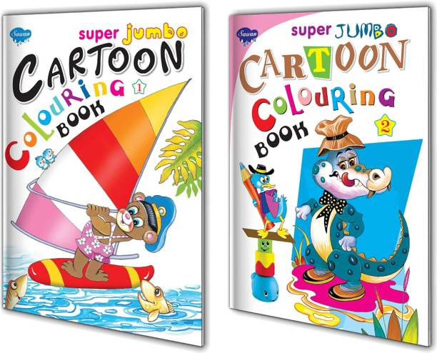 Super Jumbo Cartoon Colouring Book-1 and 2 for kids : Kids coloring book, Fun coloring book, Coloring book, Creative colouring book | Combo of 2 colouring Books for kids