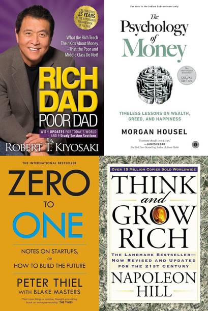 Rich Dad Poor Dad + The Psychology Of Money + Think And Grow Rich + Zero To One - Combo Of 4 Books